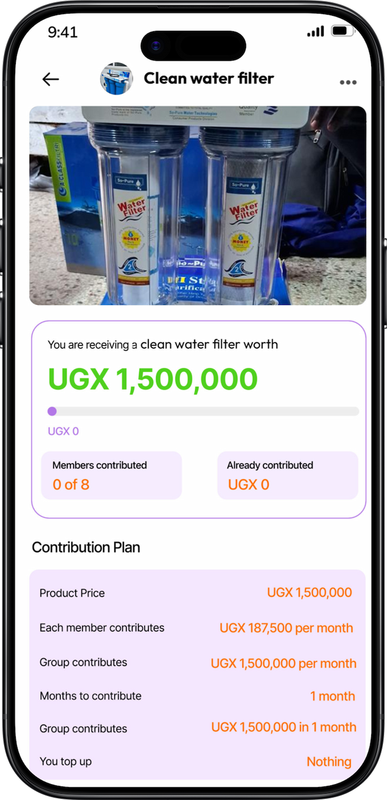 A household clean-water filter receiving plan in SANDI.AI